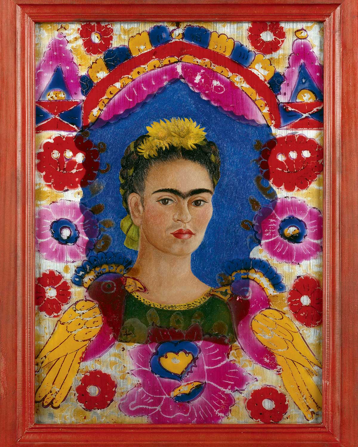 Frida Kahlo (1907-1954), Le Cadre, 1938, Fixé sur verre (plaque de verre), Paris, Centre Pompidou, musée national d’art moderne, Centre de création industrielle, Achat de l’État en 1939 © Centre Pompidou, MNAM-CCI, Dist. RMN-Grand Palais / Jean-Claude Planchet © [2016] Banco de México Diego Rivera Frida Kahlo, Museums Trust, Mexico, D.F. / Adagp, Paris