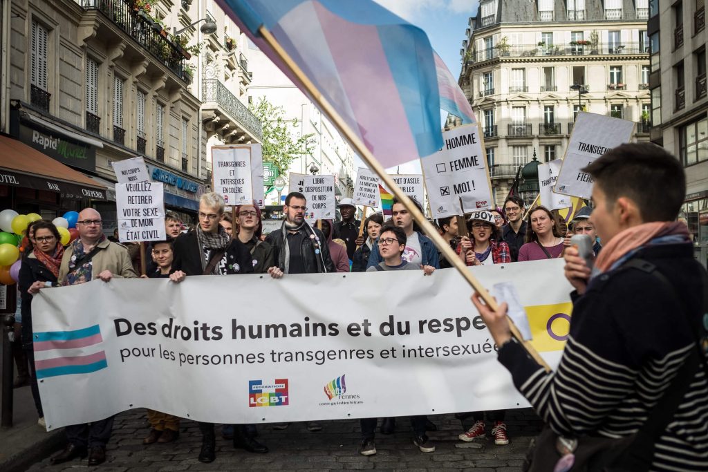 Marche Exitrans 2017 à Paris, pour les droits des personnes trans et intersexes.