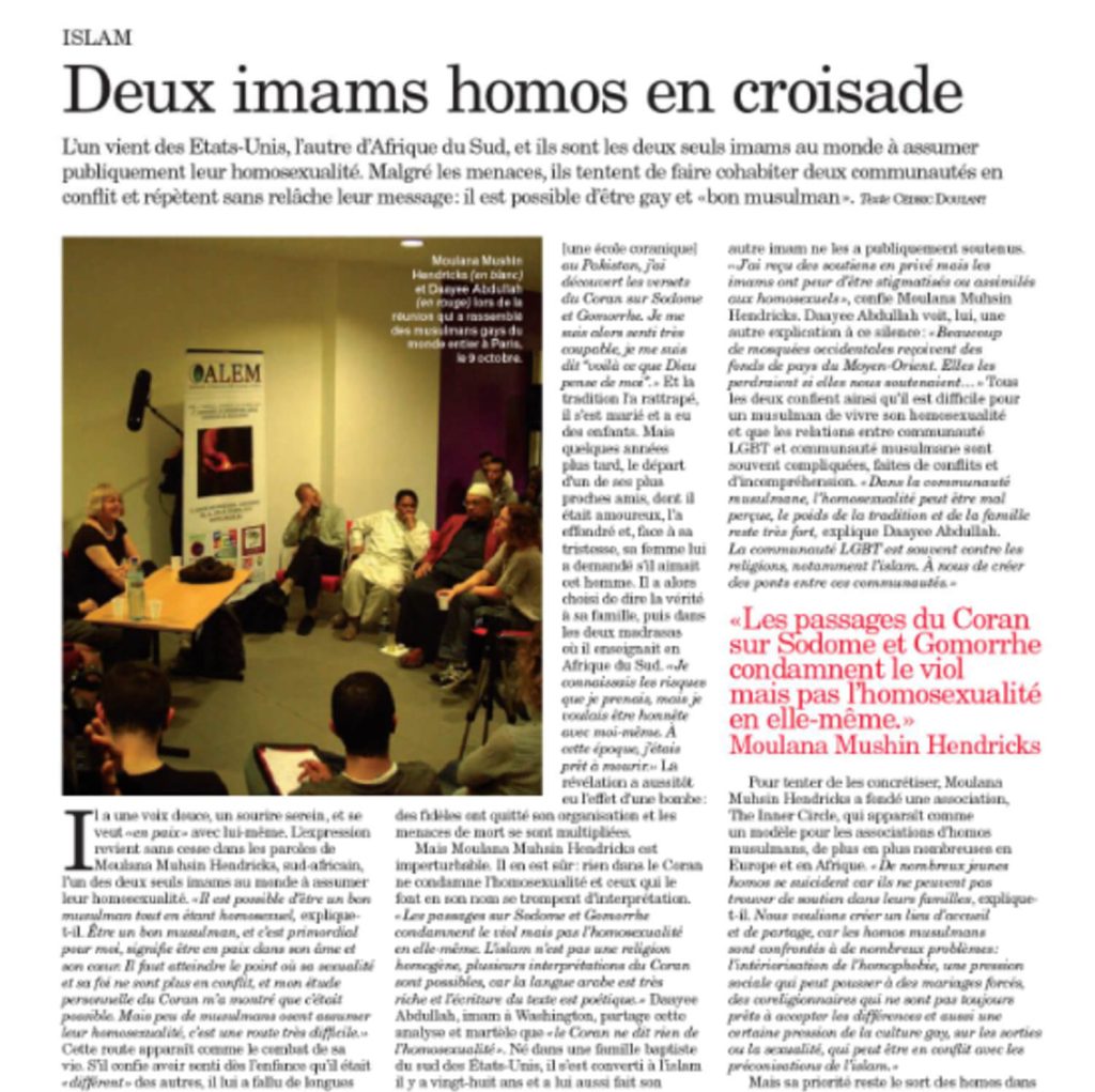 "Deux imams homos en croisade", magazine têtu· n°161.