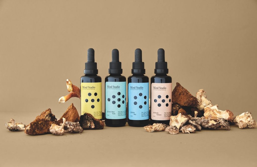 La marque Mindstudio a développé une ligne d'élixirs en compléments alimentaires à base de champignons.